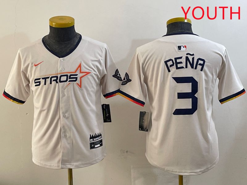 Youth Houston Astros #3 Pena Cream Three generations Joint Name 2025 Nike MLB Jersey style 4116
